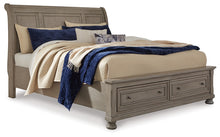 Load image into Gallery viewer, Lettner Queen Sleigh Bed with 2 Storage Drawers with Mirrored Dresser
