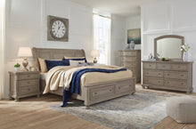 Load image into Gallery viewer, Lettner Queen Sleigh Bed with 2 Storage Drawers with Mirrored Dresser
