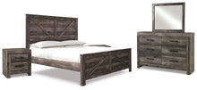 Load image into Gallery viewer, Wynnlow King Crossbuck Panel Bed with Mirrored Dresser and 2 Nightstands
