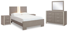 Load image into Gallery viewer, Surancha Queen Panel Bed with Mirrored Dresser and 2 Nightstands
