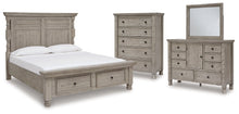 Load image into Gallery viewer, Harrastone King Panel Bed with Mirrored Dresser and Chest
